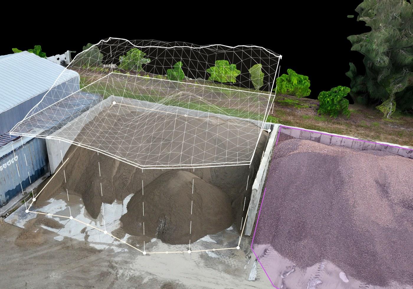 Aerial capture of a screenings stockpile with volume annotation boundary